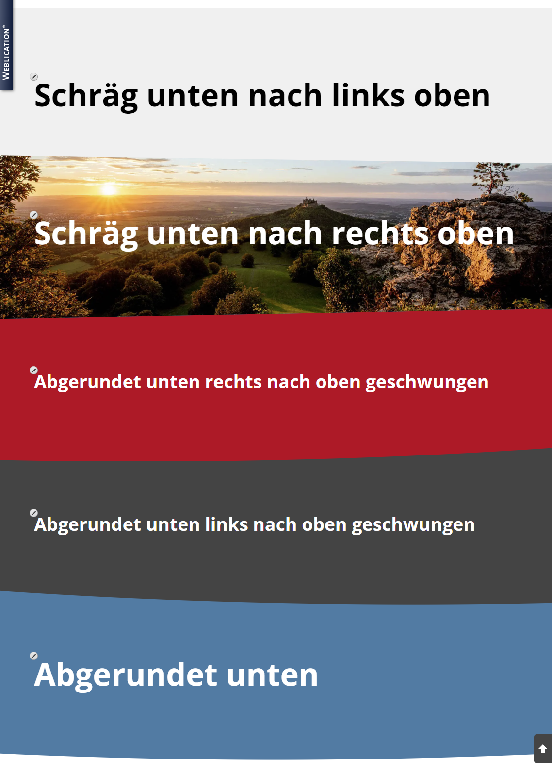 Verschiedene Formen der unteren Kante von Inhaltsbereichen