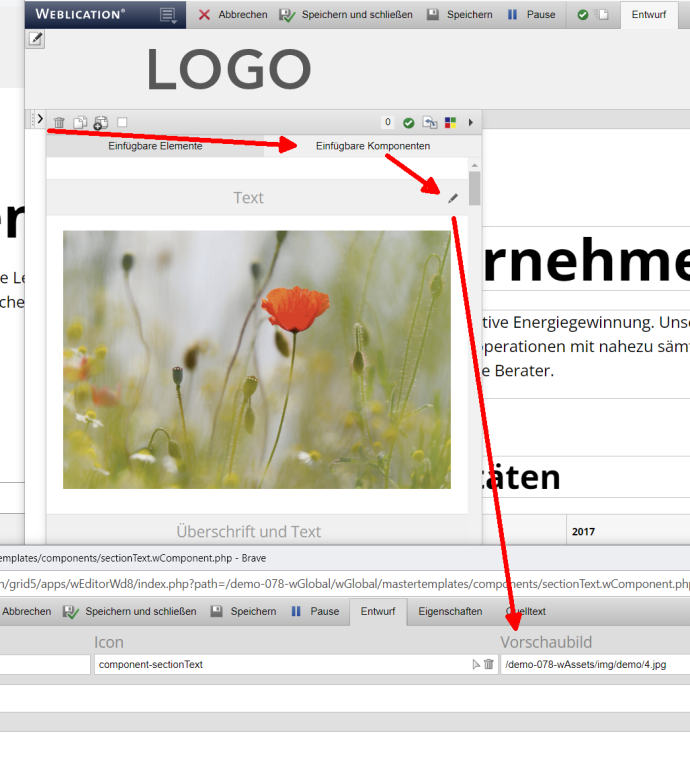 Komponenten: Vorschaubild bei Auswahl im Editor hinterlegbar