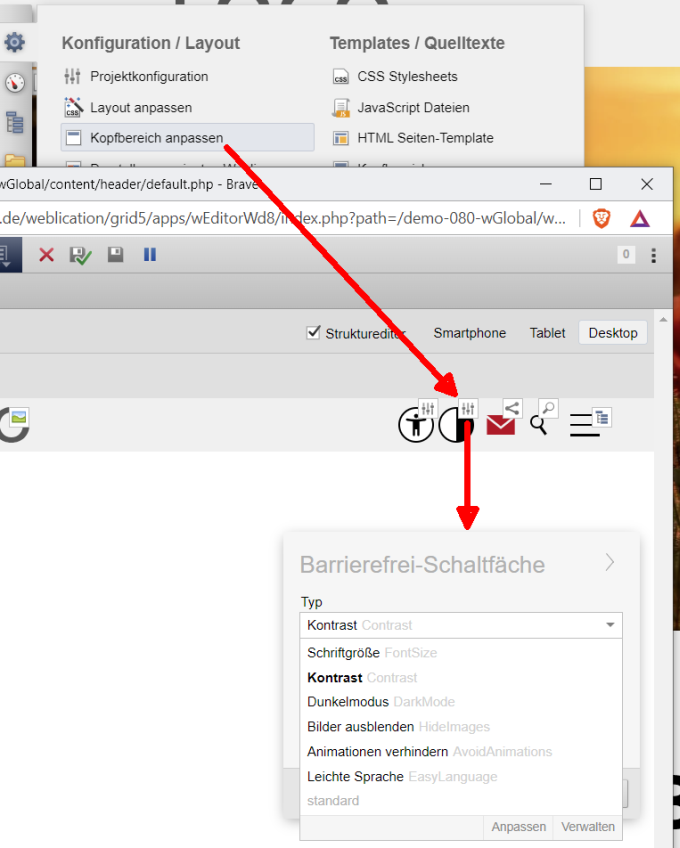 Barrierefrei-Schaltflächen einbinden