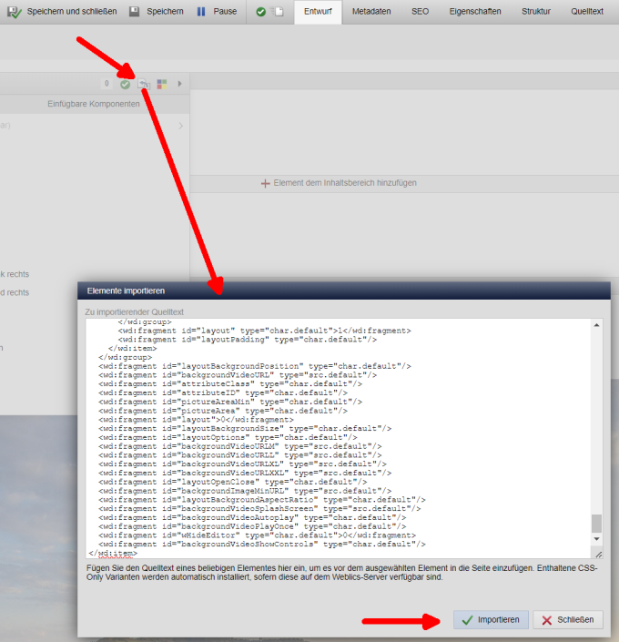 Layout-Beispiele aus Weblication® coredemo.de in eigene Projekte importieren