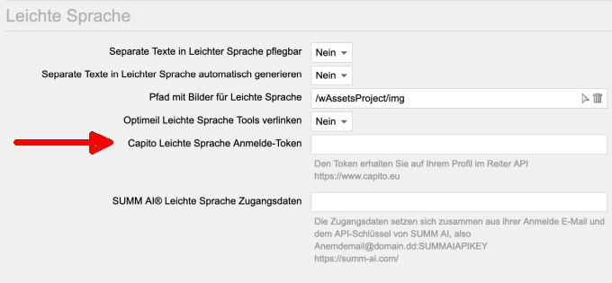 Modul Leichte Sprache: Nun auch capito in Konfiguration eintragbar