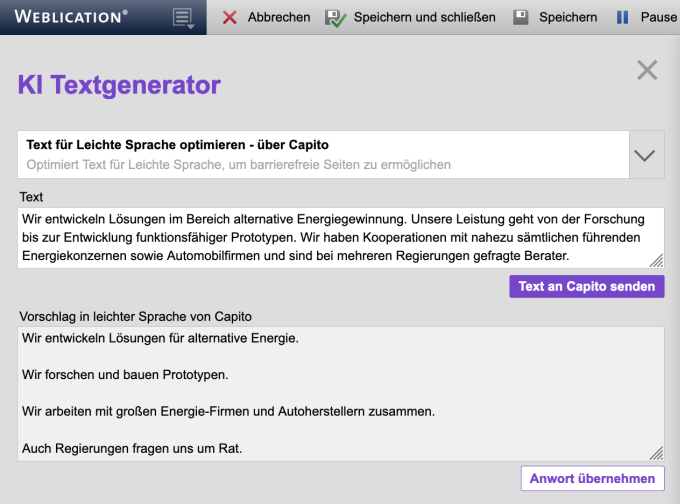 Leichte Sprache Modul in Weblication® jetzt auch mit Anbindung an Capito