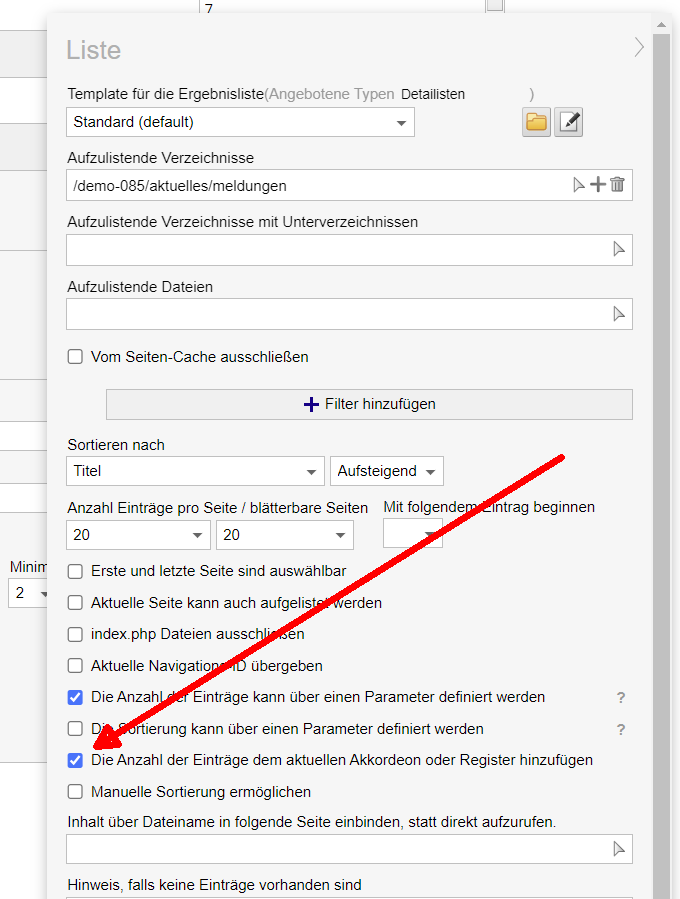 Liste / Register: Anzahl Einträge einer Liste anzeigen