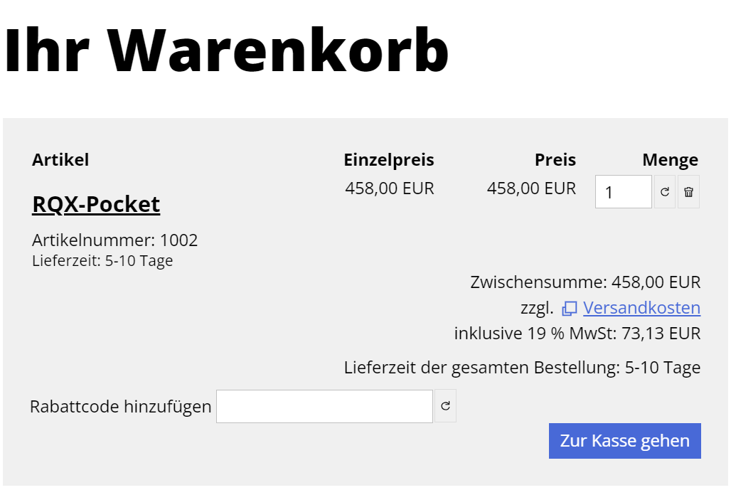 Mini-Shop: Rabattcodes auf Warenkorb oder einzelne Artikel