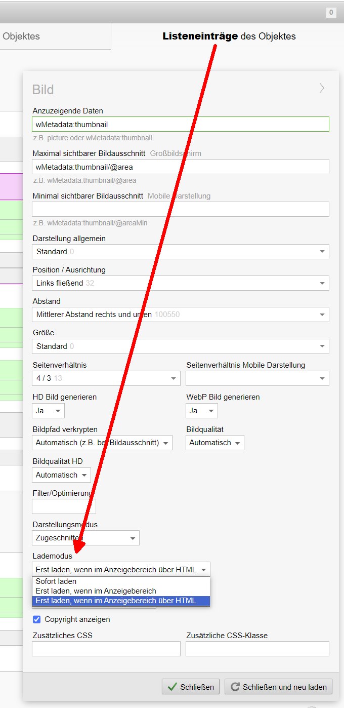 Objekt-Wizard: Listen-Vorschaubild mit Lademodus lazyHTML
