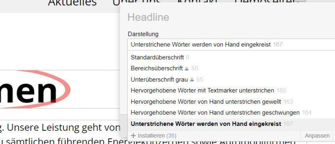 Überschrift mit Textmarker, von Hand eingekreist / unterstrichen