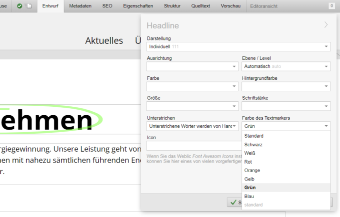Überschrift - Farben für die Markierungen wählen