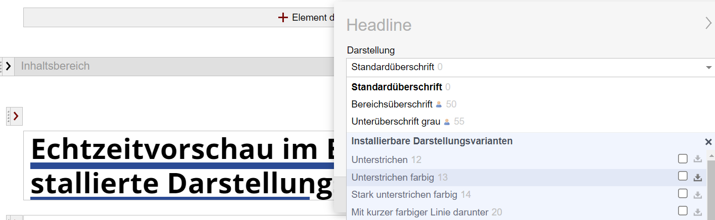Version 19: Echtzeitvorschau im Editor auf noch nicht installierte Darstellungsvarianten