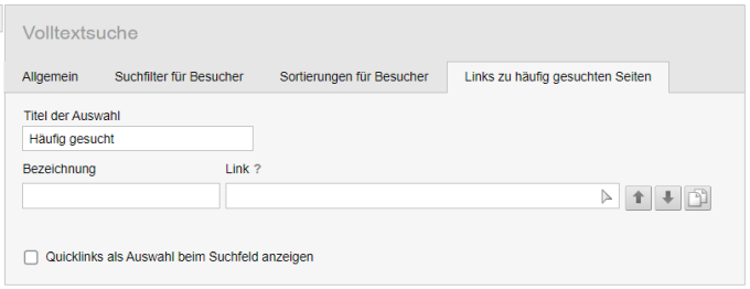 Volltextsuche Links zu häufig gesuchten Seiten