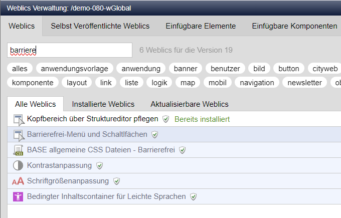 Barrierefrei-Menü und -Schaltflächen installieren