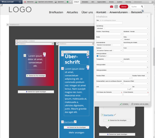 Im Editor Elemente-Konfiguration einsehen
