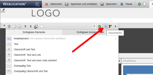 Im Zielprojekte: Layout Beispiele aus Zwischenablage importieren
