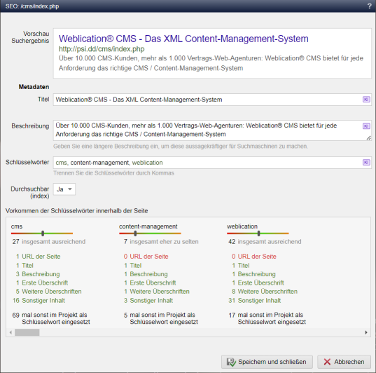 Ansicht SEO-Daten-Optimierung