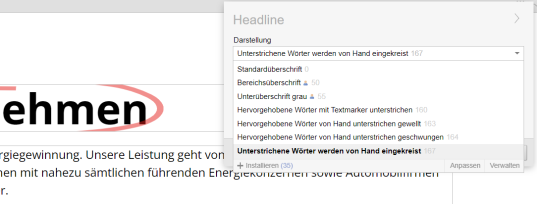 Überschriften im Editor mit Markierungen - Textmarker, von Hand einkreisen, von Hand unterstreichen