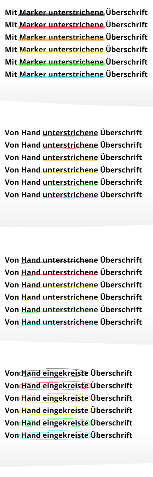 Überschriften mit Markierungen - Variante individuell mit verschiedenen Farben der Markierung