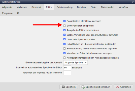 Arbeitskopie beim Pausieren sperren
