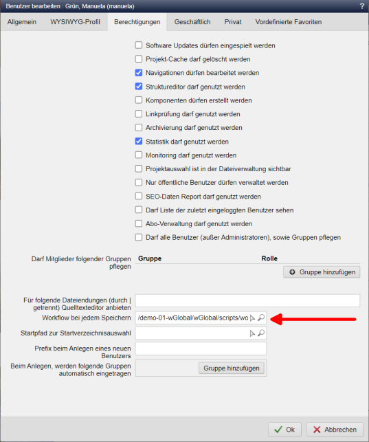 Globalen Workflow für Benutzer einstellen