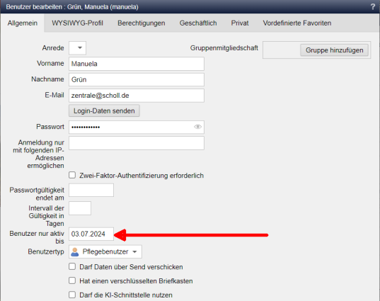 Benutzer: Gültigkeitsdatum für Benutzer festlegen