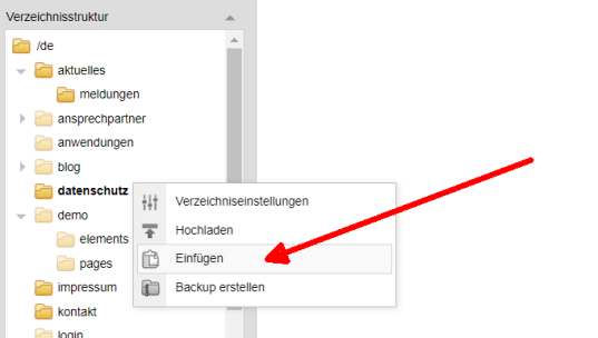 Kopieren/Verschieben im Verzeichnisbaum über Kontextmenü