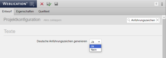 Projektkonfiguration - Einstellung Deutsche Anführungszeichen