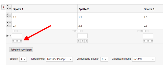 Editor: In Tabellen ist die Ausrichtung pro Spalte definierbar