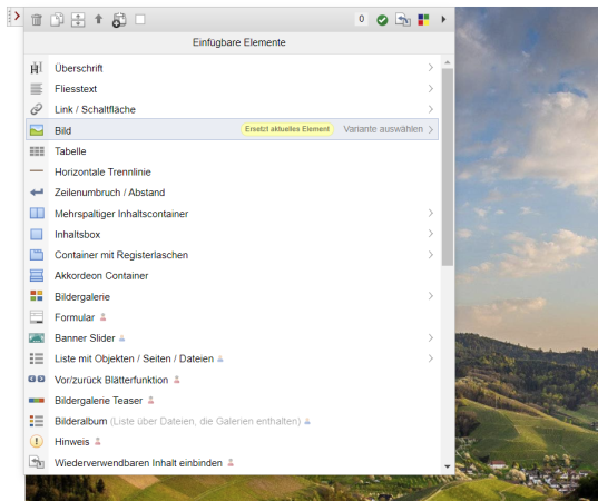 Darstellung der Elementauswahl als Liste