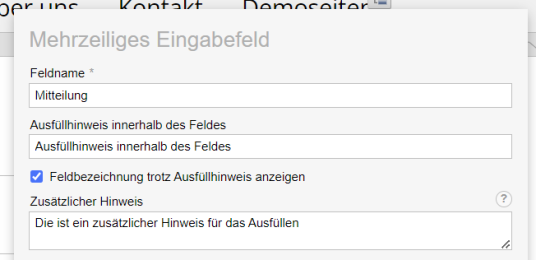 Einstellung im Formularfeld, welche Hinweise anzuzeigen sind