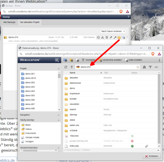 Werkzeuge: Gesicherte Verzeichnisse direkt aus der Backup-Liste öffnen