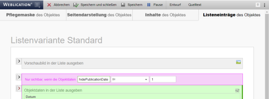 Objekte: Bis zu 8 Listenvarianten möglich