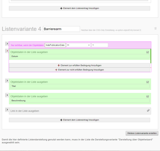 Objekte: Bis zu 8 Listenvarianten möglich