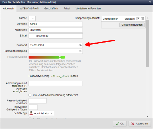 Passwortfelder lassen sich immer sichtbar schalten