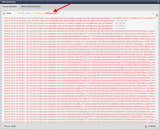 Mit Filterung nach Firewall-Aktivität