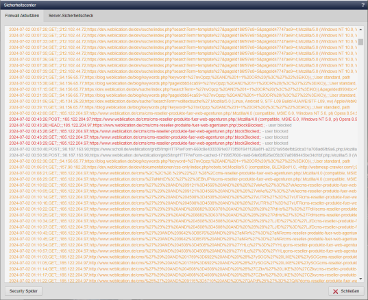 Ohne Filterung nach Firewall-Aktivität