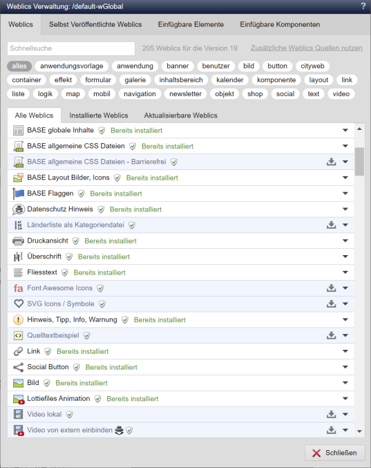 Installierbare Weblics ® hinterlegt angezeigt