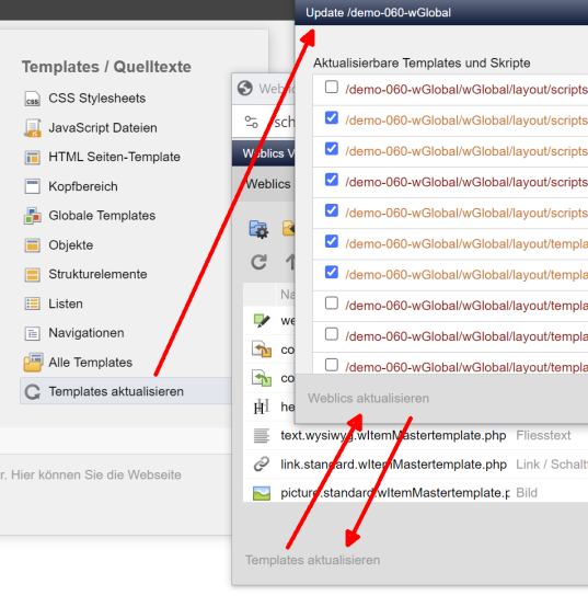 Wechsel “Templates aktualisieren” <-> “Aktualisierbare Weblics”