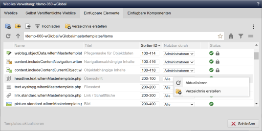 Verzeichnisaktionen möglich