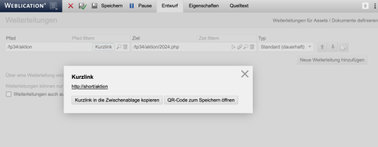 Werkzeuge: Weiterleitungen Kurzlinks