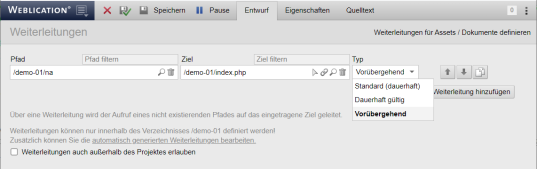 Werkzeuge: Weiterleitungen dauerhaft oder vorübergehend einstellen