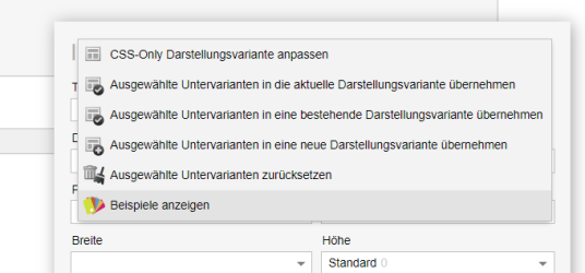 Menü in der Weblic® Konfiguration mit Link auf Beispiele