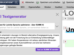 Leichte Sprache Modul in Weblication® jetzt auch mit Anbindung an SUMM AI