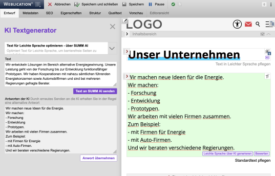 Übersetzung wurde in Eingabefeld übernommen