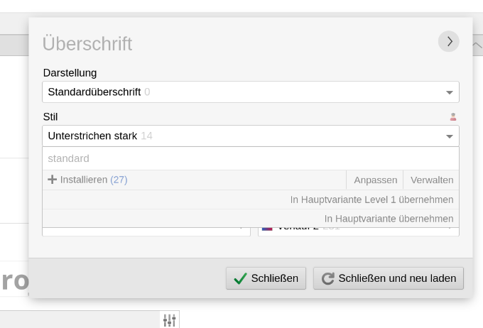 Ausgewählte Untervarianten per Klick in aktuelle Hauptvariante übernehmen