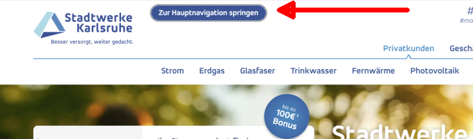 Über Drücken der TAB-Taste wird eingeblendet: "Zur Navigation springen" Über Drücken der TAB-Taste wird eingeblendet: "Zur Navigation springen"