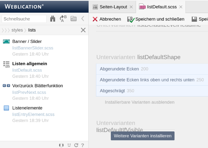 Liste: Box-Darstellungen im Layout-Wizard als CSS-Only Untervarianten