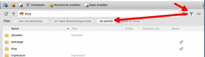 Dateiverwaltung: Weiterer Filter für Verzeichnisansicht für "nur verlinkte Dateie anzeigen"
