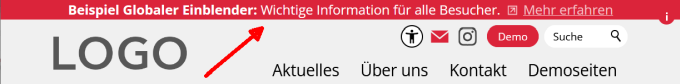 Einblender: Info über dem Kopfbereich - global