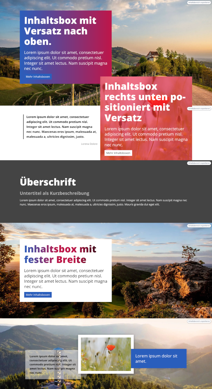 Design-Beispiele: Inhaltsboxen positionieren