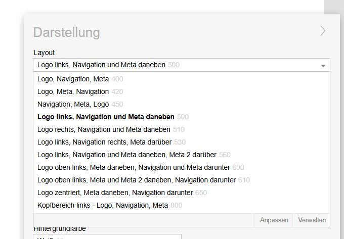 Kopfbereich über Struktureditor pflegen: Einstellungen Kopfbereich über Struktureditor pflegen: Einstellungen