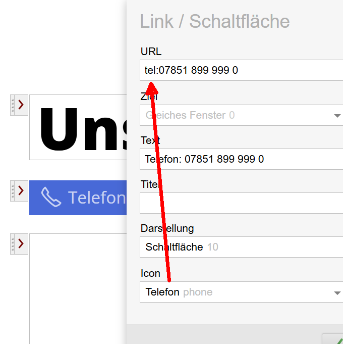 Link: Bei Auswahl Telefon oder Mobile wird tel: vorangestellt