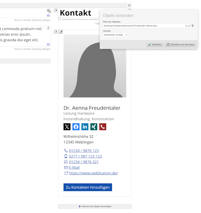 Objektdaten einbinden Objektdaten einbinden